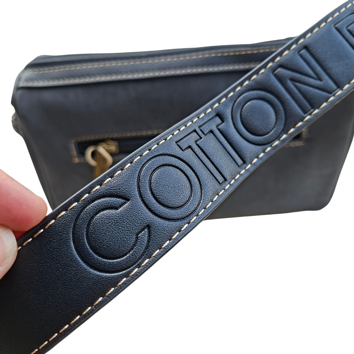 Cotton Road Sling Bag: BLACK PU Leather with Embossed PROTEA and BRANDED Strap