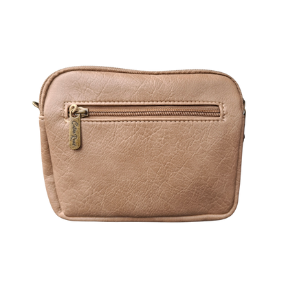 Cotton Road Khaki PU leather crossbody sling bag with a visible brand logo on a white background