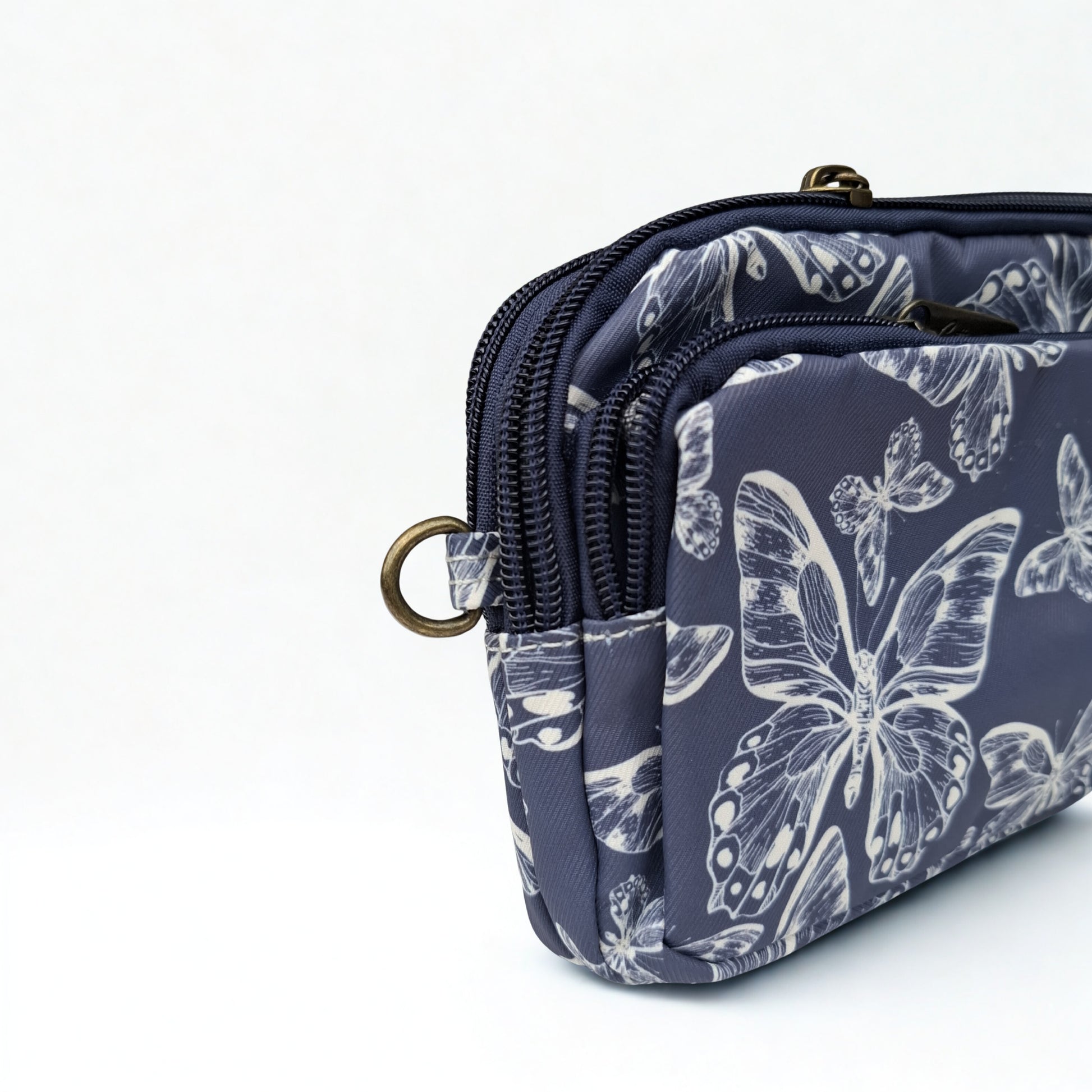 Cotton Road Sling Bag: DARK BLUE Canvas Mini Sling Bag with BUTTERFLY MOTIF