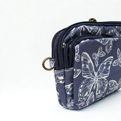 Cotton Road Sling Bag: DARK BLUE Canvas Mini Sling Bag with BUTTERFLY MOTIF