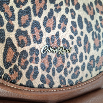 Cotton Road Backpack: BROWN PU Leather with LEOPARD Print