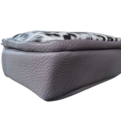 Cotton Road Sling Bag: GREY PU leather Crossbody with Leopard Print