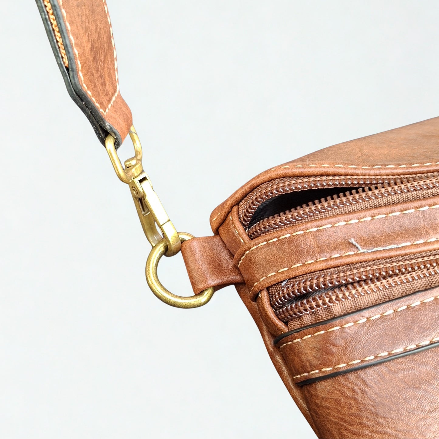 Cotton Road Sling Bag: BROWN PU Leather Crossbody Bag with Woven Strap