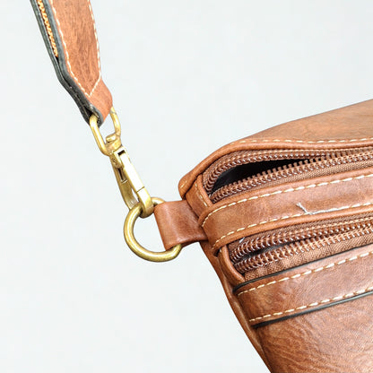 Cotton Road Sling Bag: BROWN PU Leather Crossbody Bag with Woven Strap