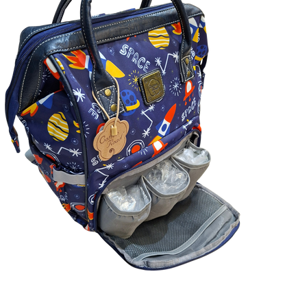 Cotton Road Baby Travel Backpack: BLUE PVC Nappy & Diaper Bag (Space Print)