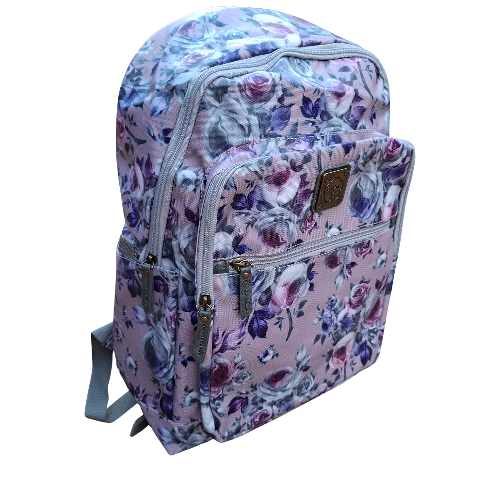 Cotton Road Backpack: LILAC PVC 15.6" Laptop Backpack with Floral Print