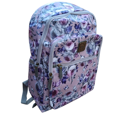 Cotton Road Backpack: LILAC PVC 15.6" Laptop Backpack with Floral Print