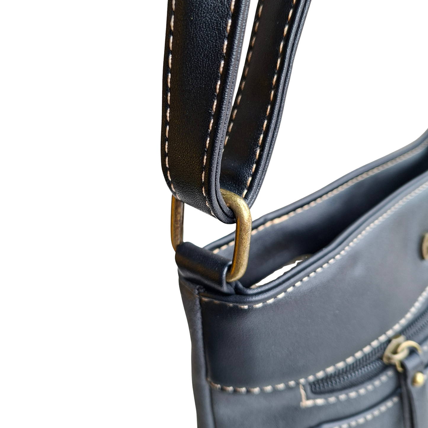 Cotton Road Sling Bag: BLACK PU Leather with Embossed Protea