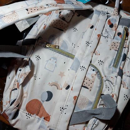 Beizhiyi Nappy Bag: CREAM PVC Baby Backpack with Twin Handles and ANIMAL PRINT