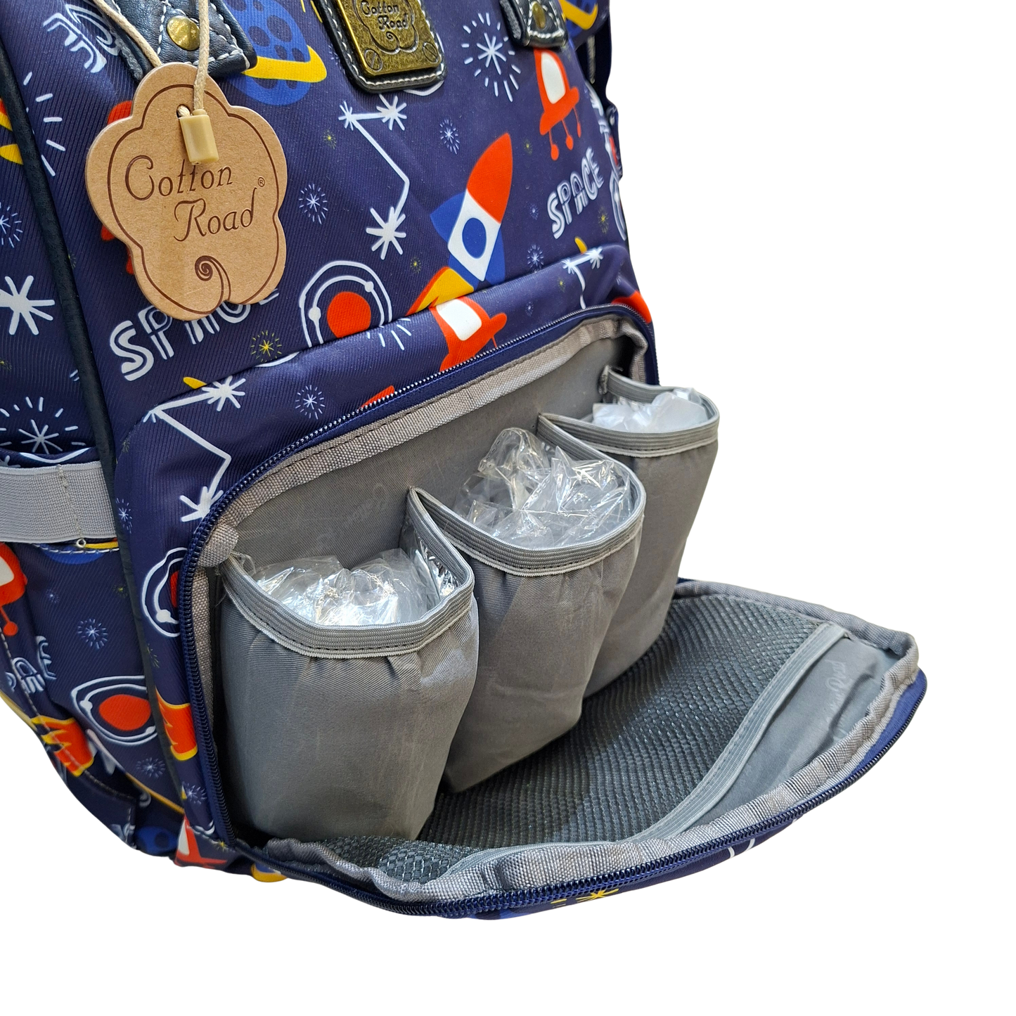 Cotton Road Baby Travel Backpack: BLUE PVC Nappy & Diaper Bag (Space Print)