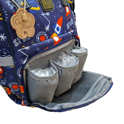Cotton Road Baby Travel Backpack: BLUE PVC Nappy & Diaper Bag (Space Print)