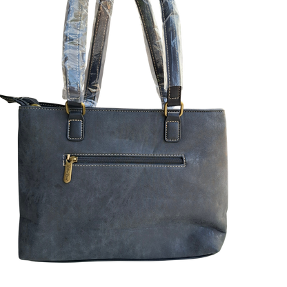 Cotton Road Handbag: BLACK PU Leather Double Compartment Handbag with EMBOSSED Protea