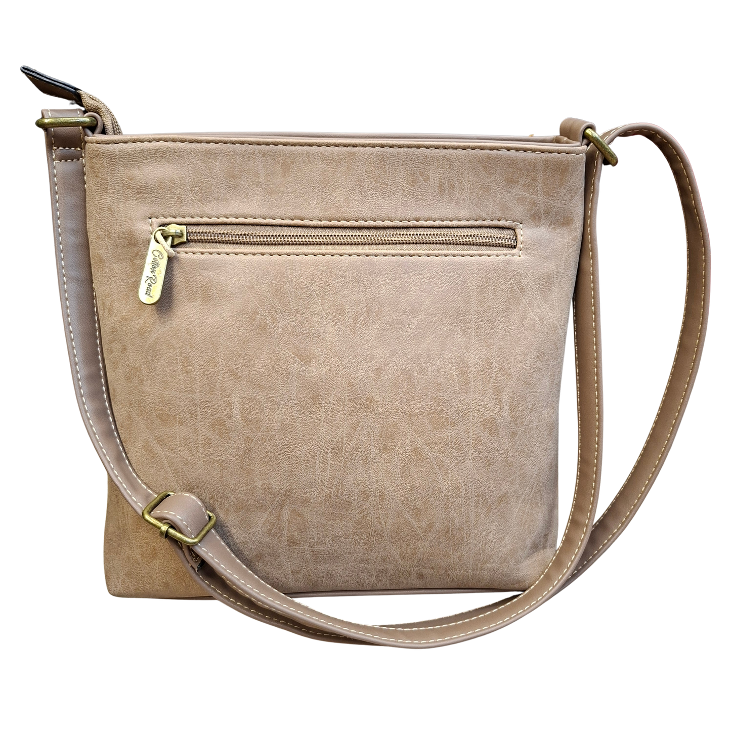 Cotton Road Sling Bag: KHAKI PU Leather with Embossed Protea