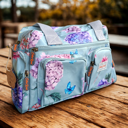 Cotton Road Handbag: MINT GREEN PVC Handbag with Flowers & Butterflies