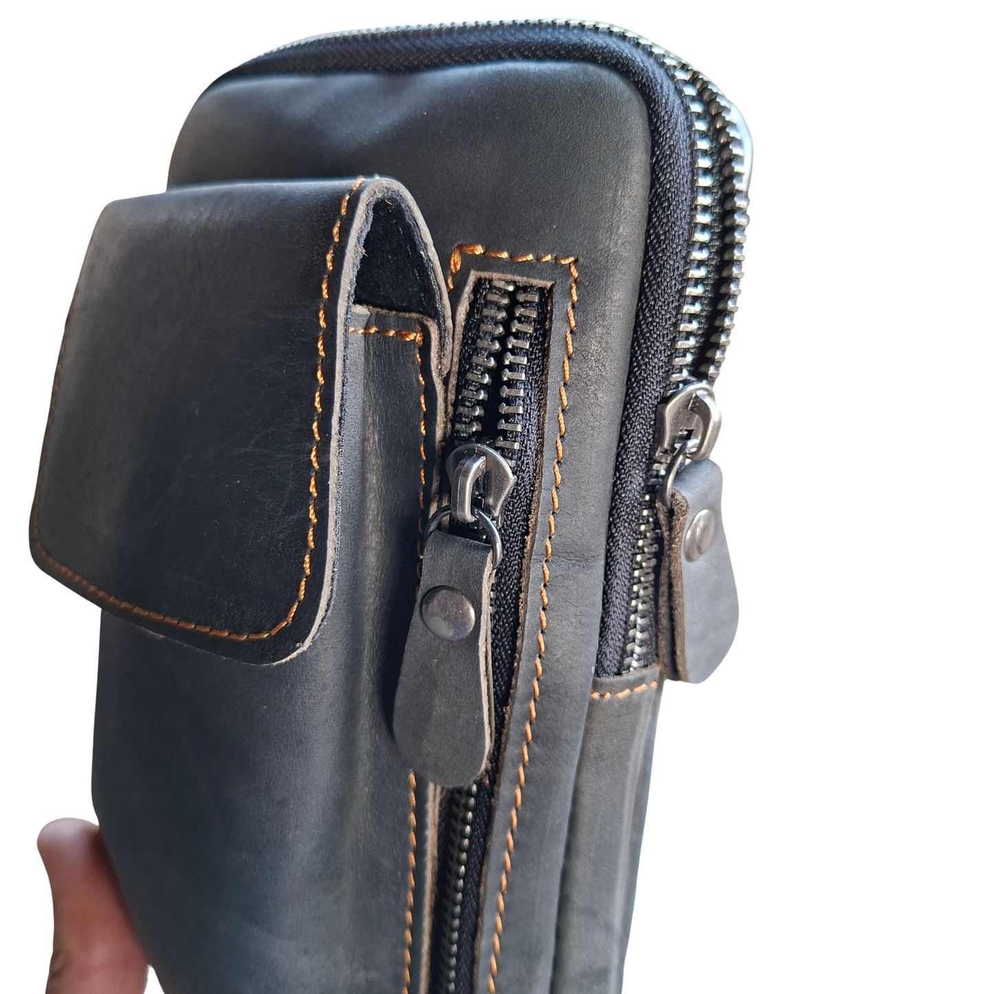 Vivace Mini Sling Bag: BLACK Genuine Leather Compact Crossbody with Adjustable Strap