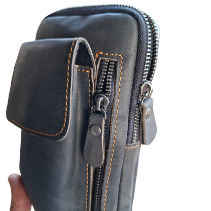 Vivace Mini Sling Bag: BLACK Genuine Leather Compact Crossbody with Adjustable Strap