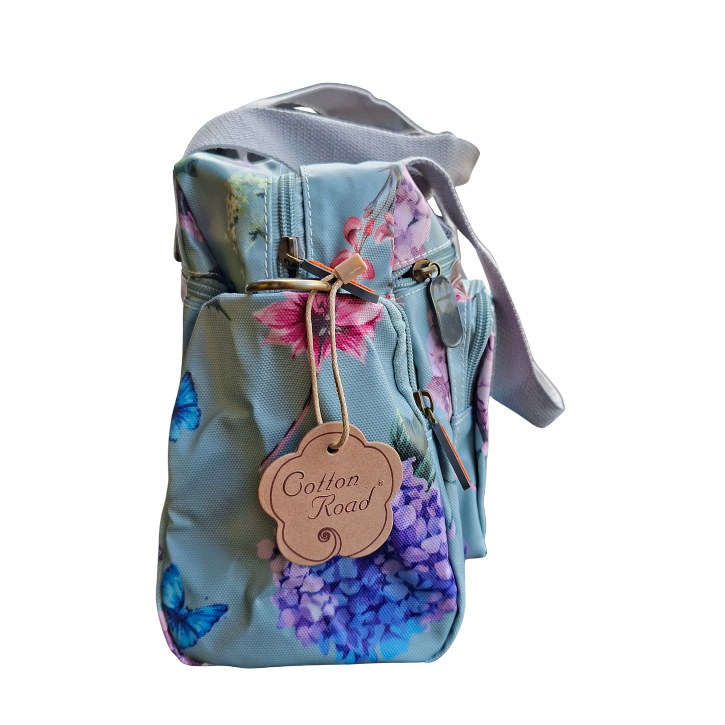 Cotton Road Handbag: MINT GREEN PVC Handbag with Flowers & Butterflies