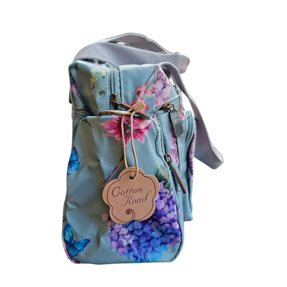 Cotton Road Handbag: MINT GREEN PVC Handbag with Flowers & Butterflies