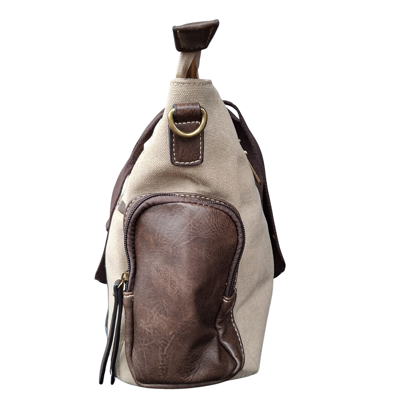 Cotton Road Handbag: KHAKI Canvas & PU Leather Multi-pocket Shoulder Bag