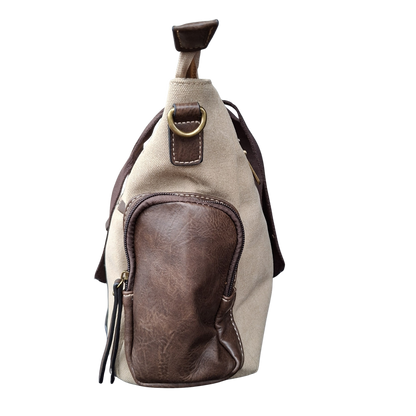 Cotton Road Handbag: KHAKI Canvas & PU Leather Multi-pocket Shoulder Bag