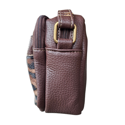 Cotton Road Sling Bag: COFFEE BROWN PU leather Crossbody with Leopard Print SIDE VIEW