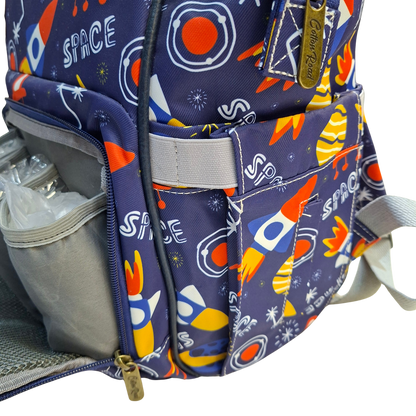 Cotton Road Baby Travel Backpack: BLUE PVC Nappy & Diaper Bag (Space Print)