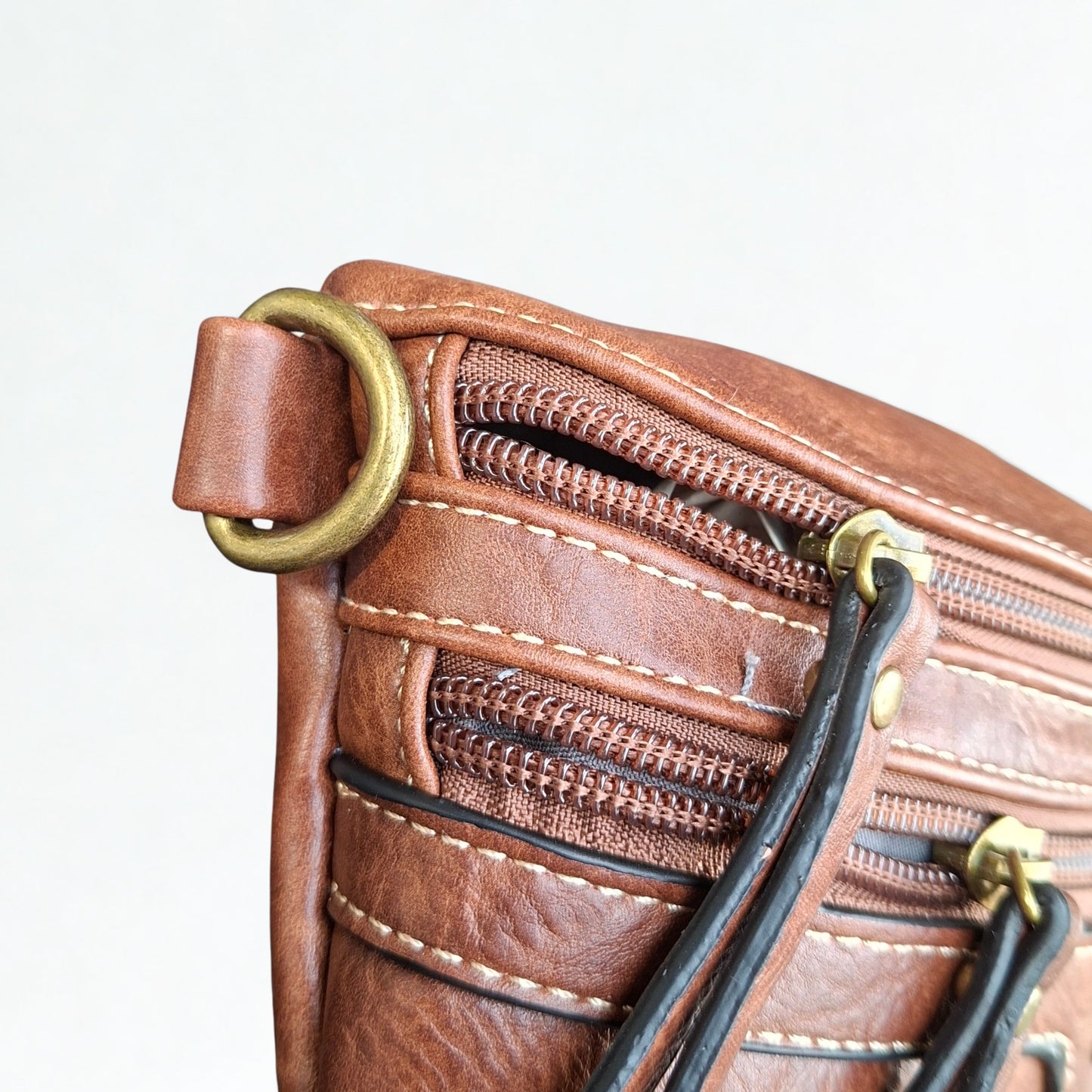 Cotton Road Sling Bag: BROWN PU Leather Crossbody Bag with Woven Strap