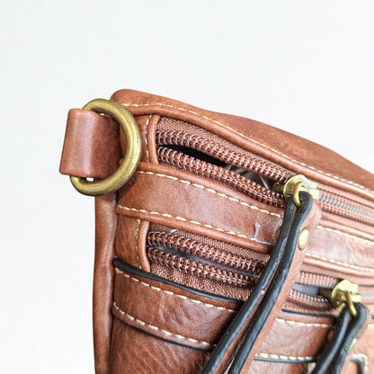 Cotton Road Sling Bag: BROWN PU Leather Crossbody Bag with Woven Strap