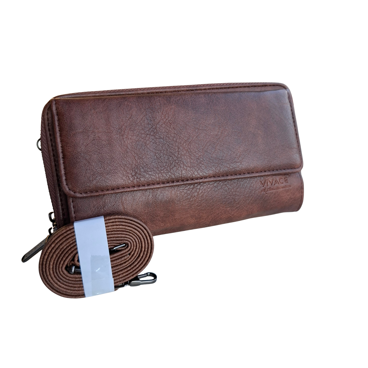 Vivace Sling Wallet: COFFEE BROWN PU Leather Horizontal Cellphone Sling