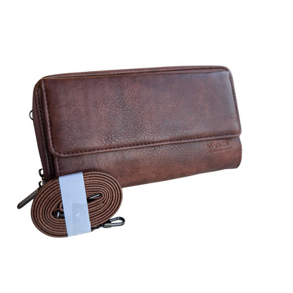 Vivace Sling Wallet: COFFEE BROWN PU Leather Horizontal Cellphone Sling
