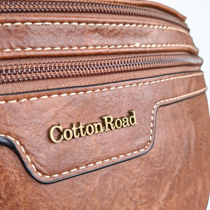 Cotton Road Sling Bag: BROWN PU Leather Crossbody Bag with Woven Strap