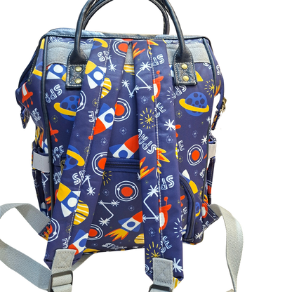 Cotton Road Baby Travel Backpack: BLUE PVC Nappy & Diaper Bag (Space Print)