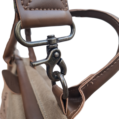 Vivace Travel Bag: KHAKI CANVAS and LEATHER Overnight Bag