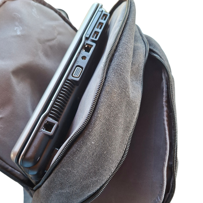 Cotton Road Backpack: BLACK Canvas and PU Leather Travel Backpack