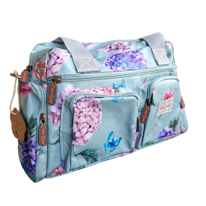 Cotton Road Handbag: MINT GREEN PVC Handbag with Flowers & Butterflies