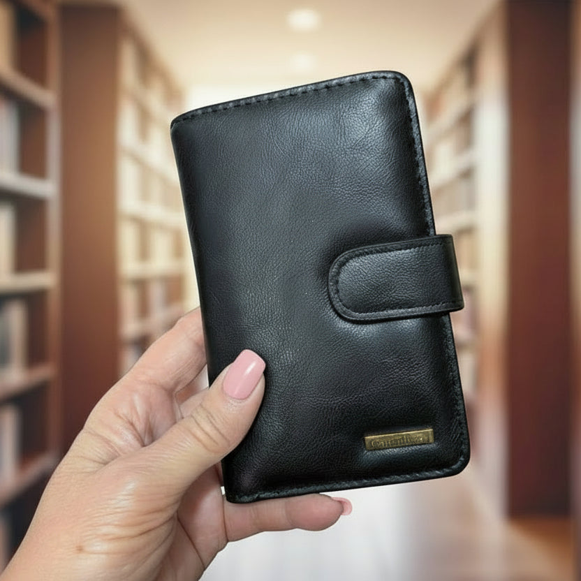 Cotton Road Wallet: Medium BLACK PU Leather with CLIP