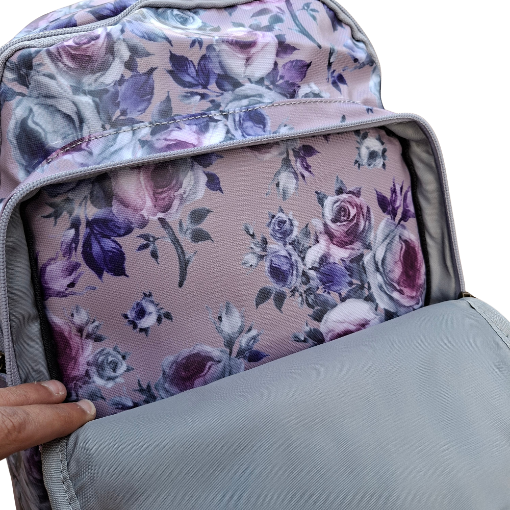 Cotton Road Backpack: LILAC PVC 15.6" Laptop Backpack with Floral Print