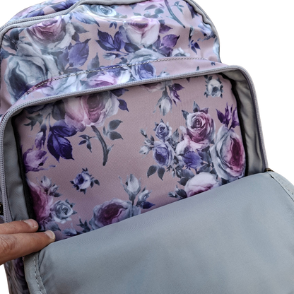 Cotton Road Backpack: LILAC PVC 15.6" Laptop Backpack with Floral Print