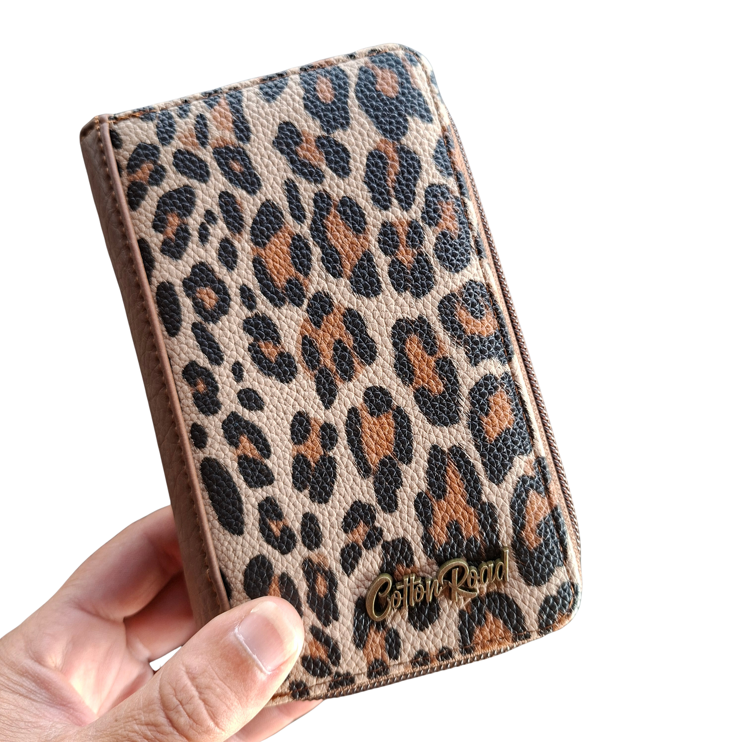 Cotton Road Wallet: Medium BROWN PU Leather with LEOPARD Print