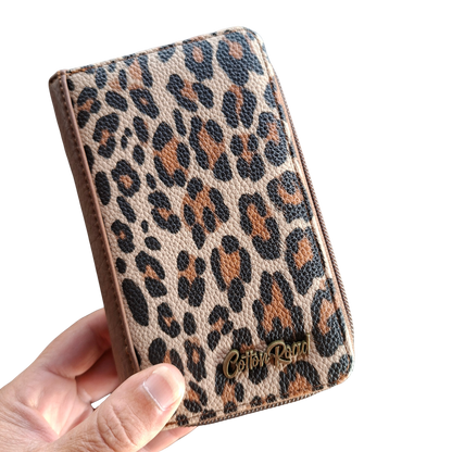 Cotton Road Wallet: Medium BROWN PU Leather with LEOPARD Print