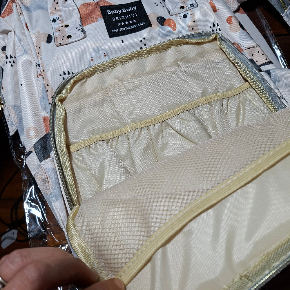 Beizhiyi Nappy Bag: CREAM PVC Baby Backpack with Twin Handles and ANIMAL PRINT