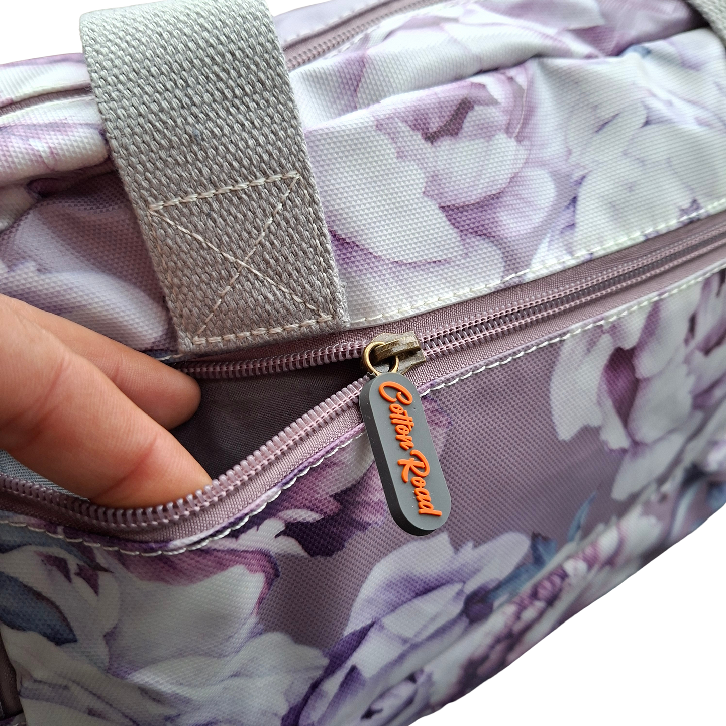Cotton Road Handbag: PURPLE PVC with FLORAL Print