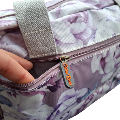 Cotton Road Handbag: PURPLE PVC with FLORAL Print