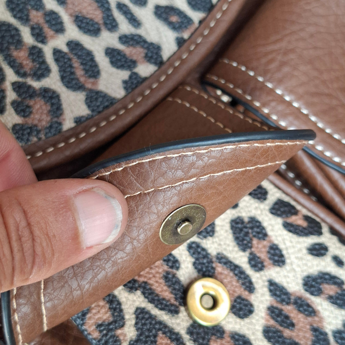 Cotton Road Backpack: BROWN PU Leather with LEOPARD Print