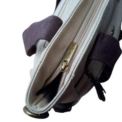 Cotton Road Handbag: KHAKI Canvas & PU Leather Multi-pocket Shoulder Bag