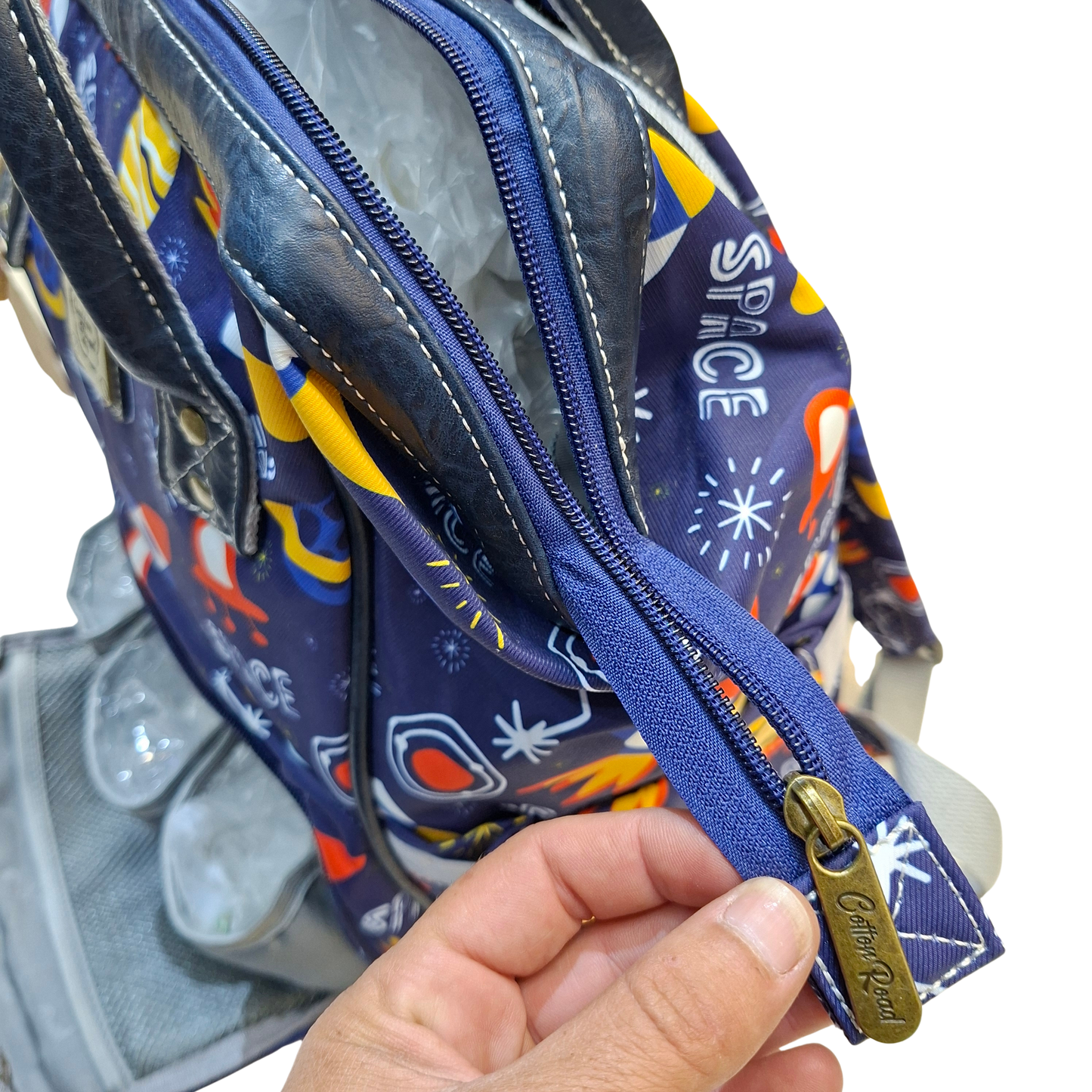 Cotton Road Baby Travel Backpack: BLUE PVC Nappy & Diaper Bag (Space Print)