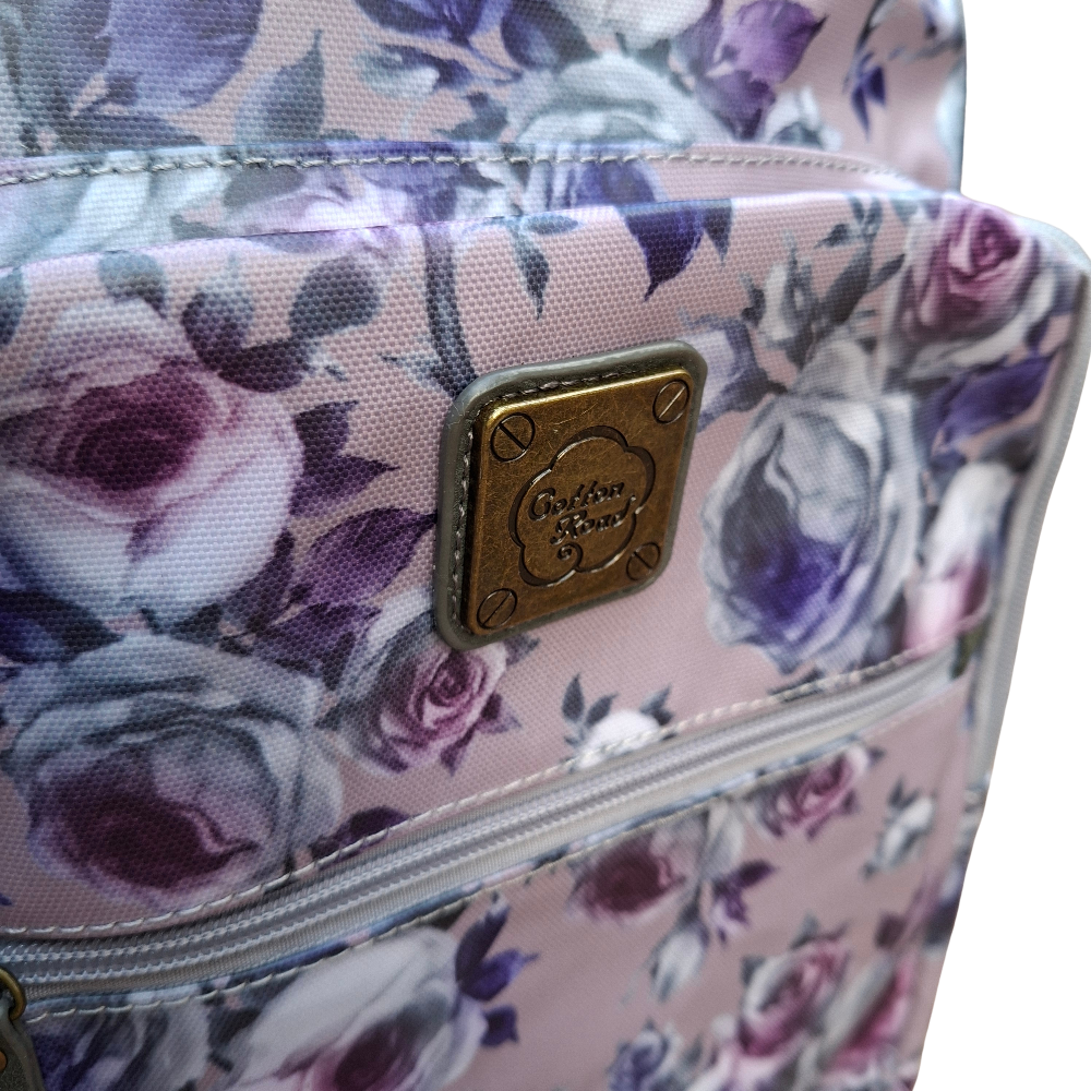 Cotton Road Backpack: LILAC PVC 15.6" Laptop Backpack with Floral Print