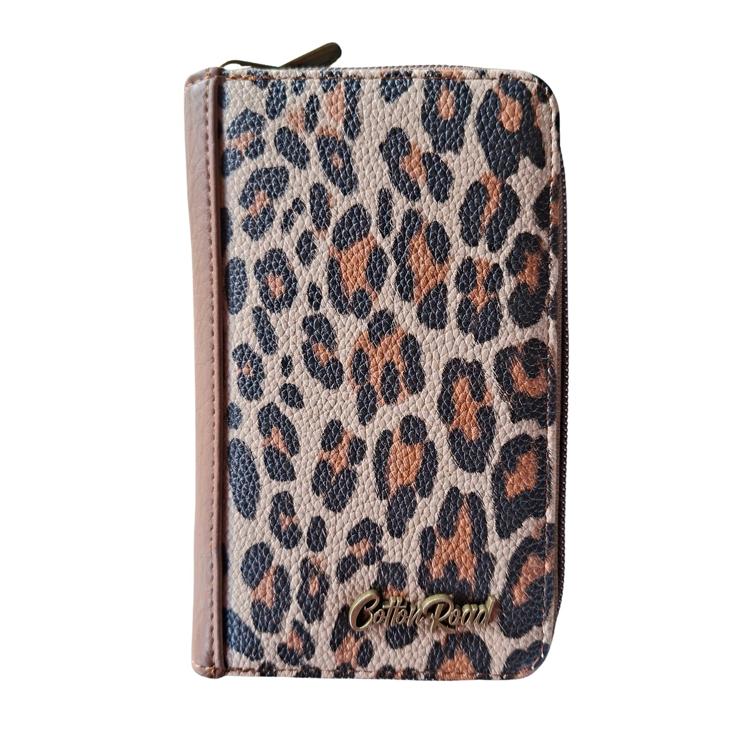 Cotton Road Wallet: Medium BROWN PU Leather with LEOPARD Print