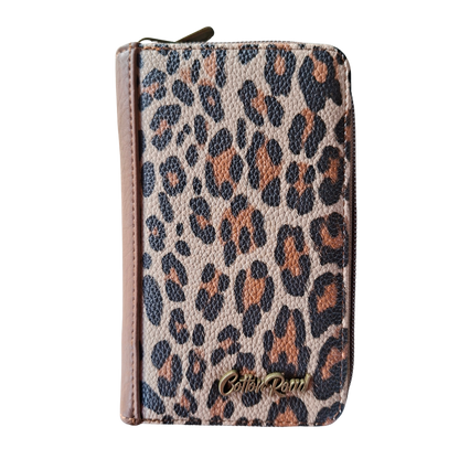 Cotton Road Wallet: Medium BROWN PU Leather with LEOPARD Print