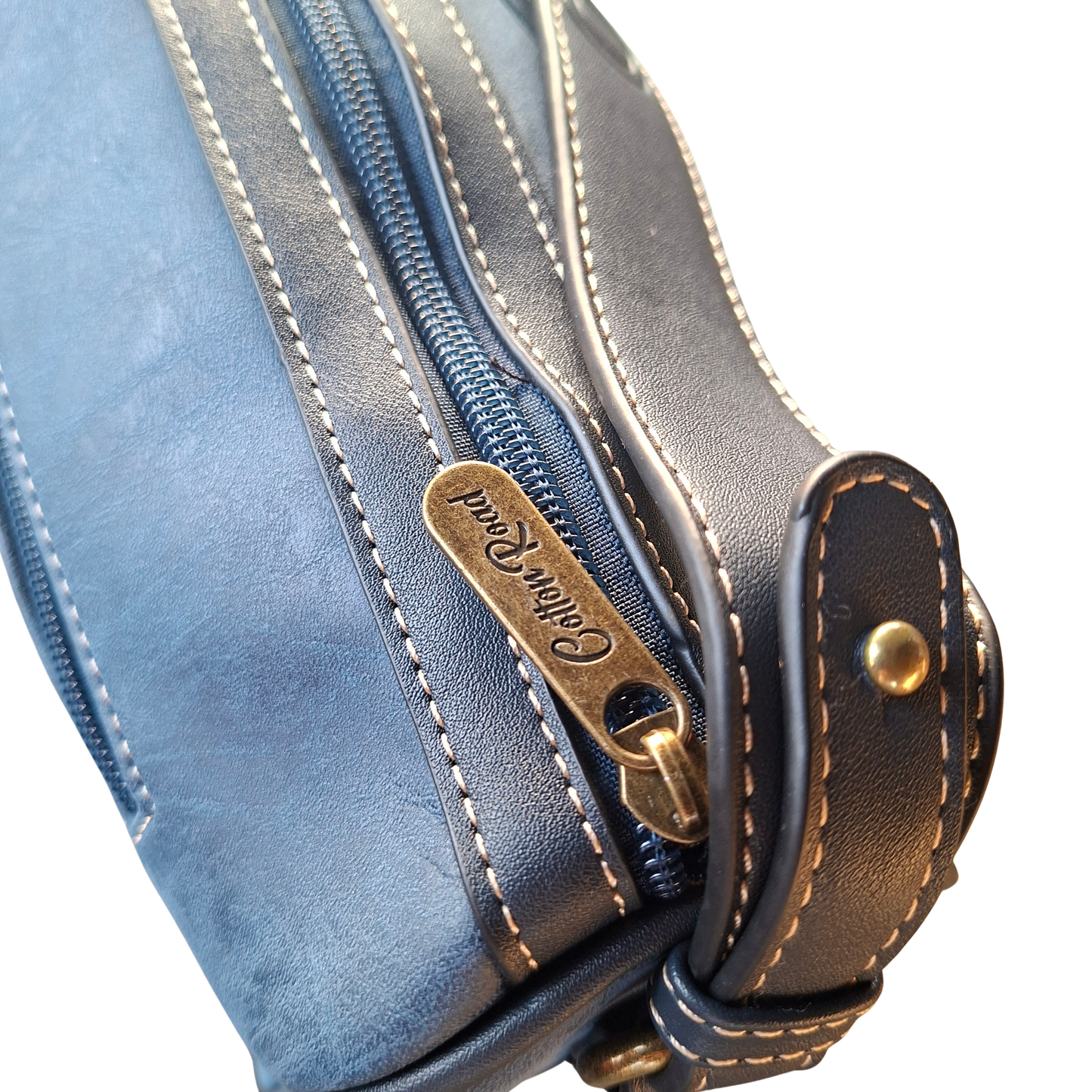 Cotton Road Sling Bag: BLUE PU Leather with Embossed PROTEA and BRANDED Strap
